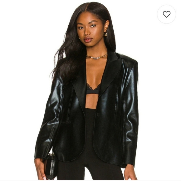 Norma Kamali Jackets & Blazers - NORMA KAMALI SINGLE BREASTED FAUX LEATHER BLACK FOIL JACKET SIZE SMALL NWT